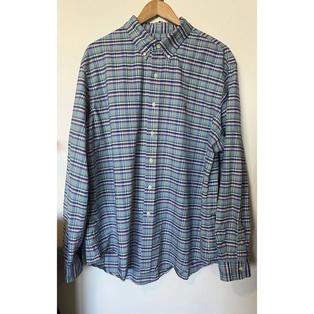 Ralph Lauren Blue Plaid Oxford Button Down Shirt Size XXL - Picture 1 of 10